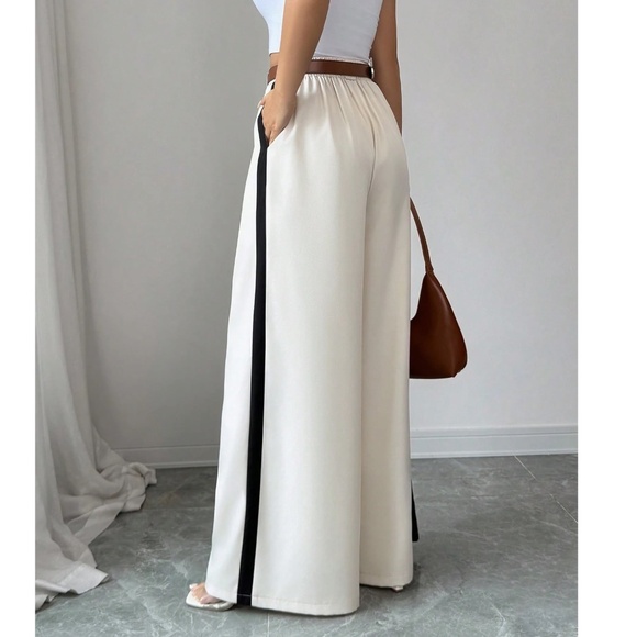 Classic Solid Stretchy Waist Pleated Pockets Wide leg Trouser Pants - Picture 9 of 12